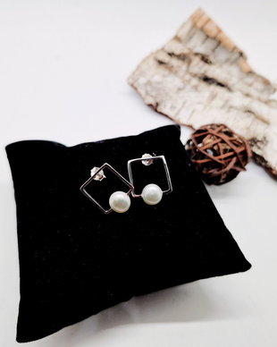 Cercei din argint "Square pearl"