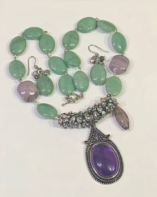 SET~PURPLE DREAMS~aventurin,ametist,hematit,murano,accesorii argintii,inox