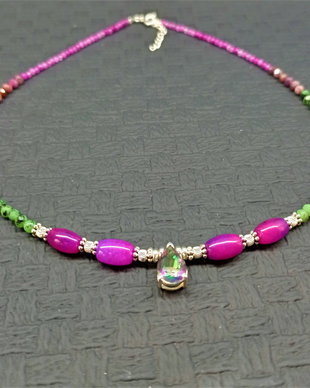 Colier argint topaz mistic jad rubin in zoisit agate minimalist boho chic trendy wearable - Transport gratuit