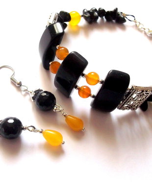 set cu agate galbene  si onix 43854