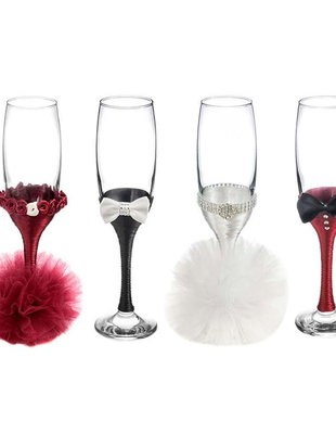 Pahare nunta miri si nasi, pahare miri si nasi, pahare nunta elegante decorate cu snur si accesorii