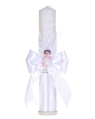 Lumanare botez ingeras, lumanare botez eleganta baiat / fata, lumanare botez decor Alb