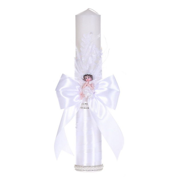 Lumanare botez ingeras, lumanare botez eleganta baiat / fata, lumanare botez decor Alb