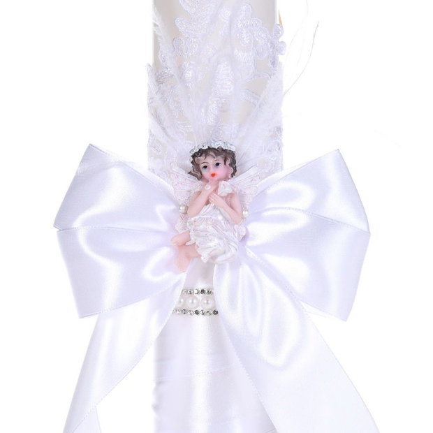 Lumanare botez ingeras, lumanare botez eleganta baiat / fata, lumanare botez decor Alb