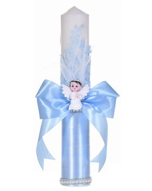 Lumanare botez ingeras, lumanare botez eleganta baiat, lumanare botez decor Bleu