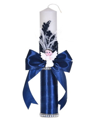Lumanare botez ingeras, lumanare botez eleganta baiat, lumanare botez decor Bleumarine
