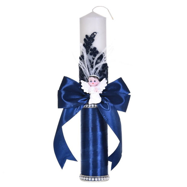 Lumanare botez ingeras, lumanare botez eleganta baiat, lumanare botez decor Bleumarine
