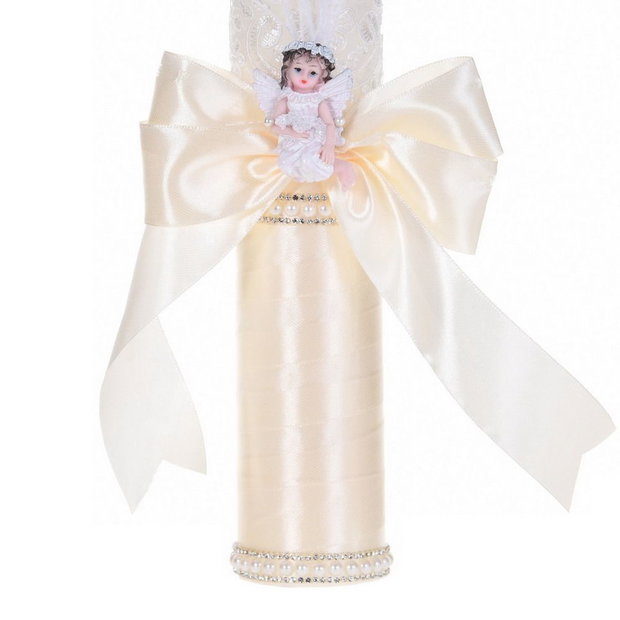 Lumanare botez ingeras, lumanare botez eleganta fata / baiat, lumanare botez decor Crem Ivoire