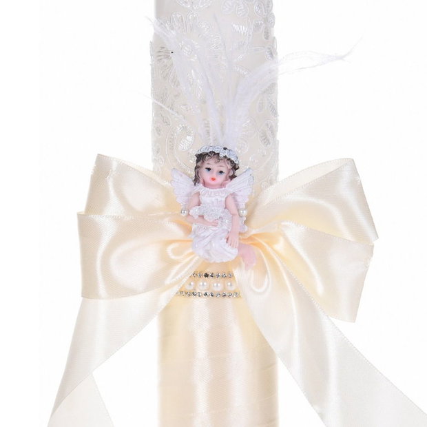 Lumanare botez ingeras, lumanare botez eleganta fata / baiat, lumanare botez decor Crem Ivoire