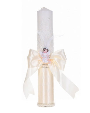 Lumanare botez ingeras, lumanare botez eleganta fata / baiat, lumanare botez decor Crem Ivoire