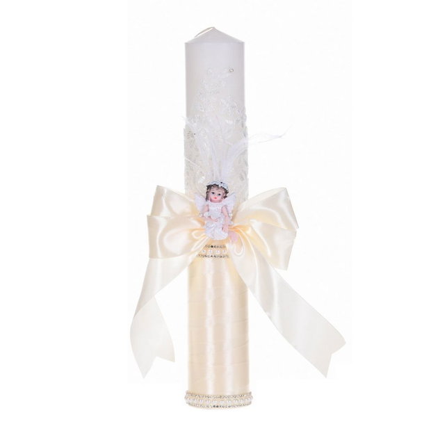 Lumanare botez ingeras, lumanare botez eleganta fata / baiat, lumanare botez decor Crem Ivoire