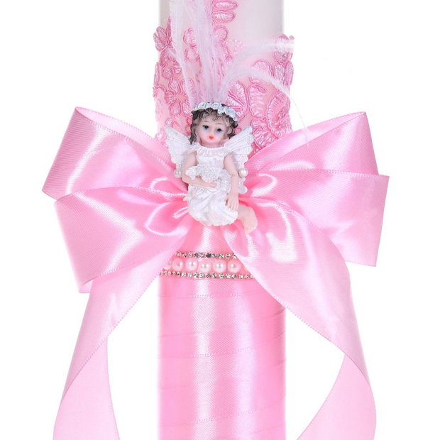 Lumanare botez ingeras, lumanare botez eleganta fata, lumanare botez decor Roz