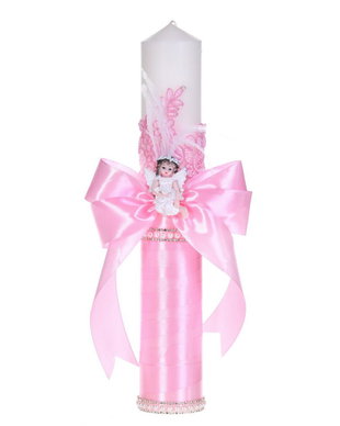 Lumanare botez ingeras, lumanare botez eleganta fata, lumanare botez decor Roz