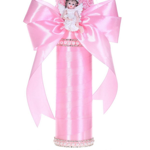 Lumanare botez ingeras, lumanare botez eleganta fata, lumanare botez decor Roz