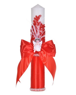 Lumanare botez ingeras, lumanare botez eleganta fata / baiat, lumanare botez decor Rosu