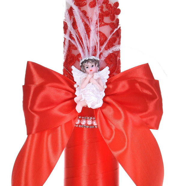 Lumanare botez ingeras, lumanare botez eleganta fata / baiat, lumanare botez decor Rosu