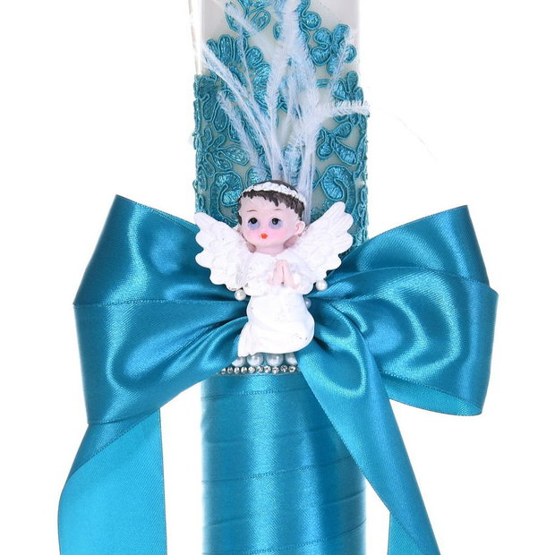 Lumanare botez ingeras, lumanare botez eleganta baiat / fata, lumanare botez decor Turcoaz