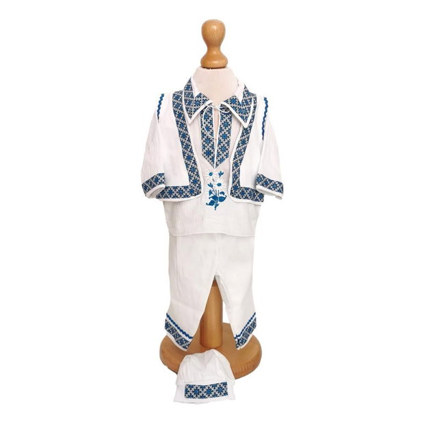 Set costum botez traditional baiat, trusou si lumanare personalizata, decor traditional popular, set botez popular, lumanare personalizata cu nume