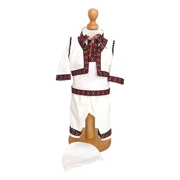Set costum botez traditional baiat, trusou si lumanare personalizata, decor traditional popular, set botez popular, lumanare personalizata cu nume