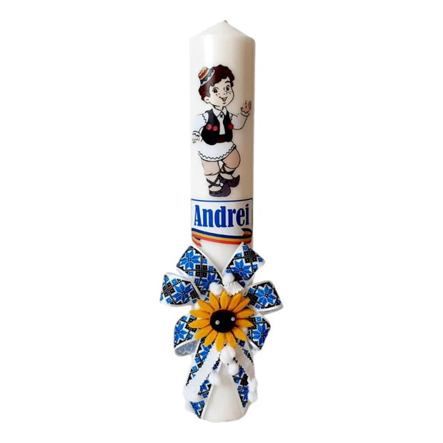 Set costum botez traditional, trusou si lumanare personalizata, decor traditional popular, set botez popular, lumanare personalizata cu nume