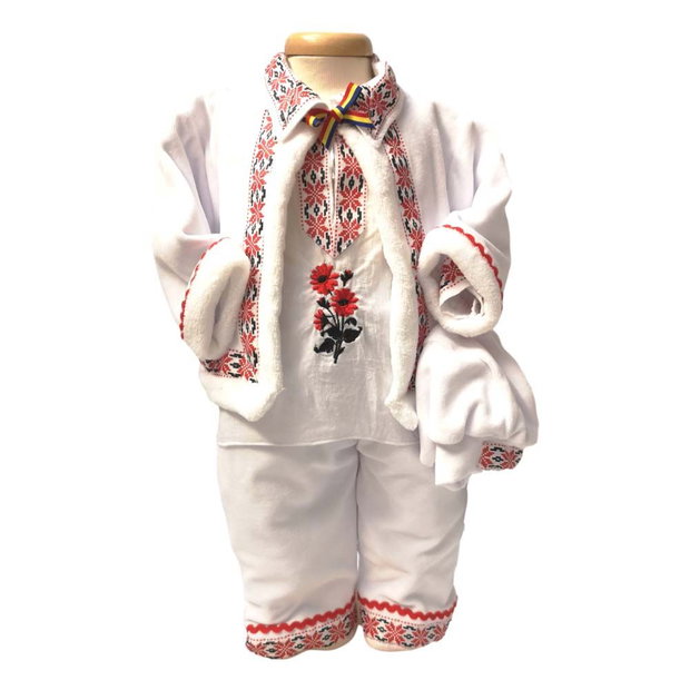 Set costum botez traditional baietel, trusou si lumanare personalizata, decor traditional popular, set botez popular, lumanare personalizata cu nume