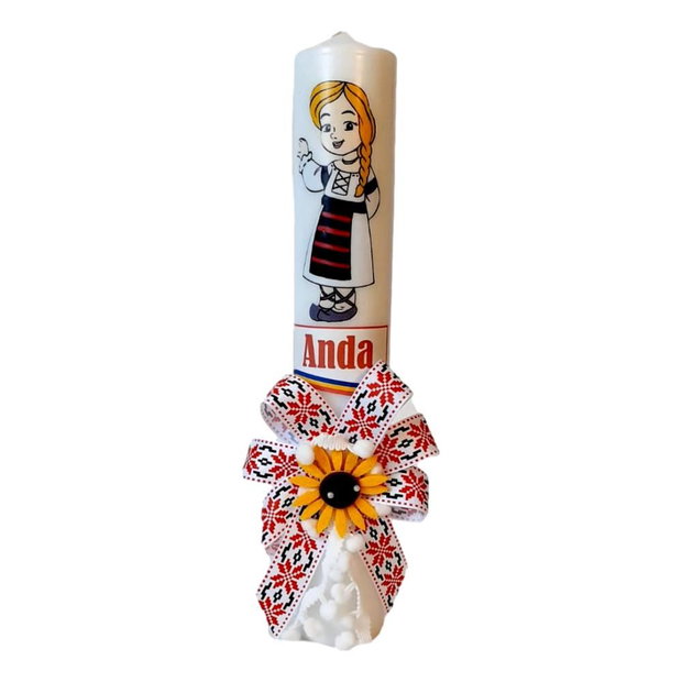 Set costum botez traditional fata, trusou si lumanare personalizata, decor traditional popular, set botez national, lumanare personalizata cu nume