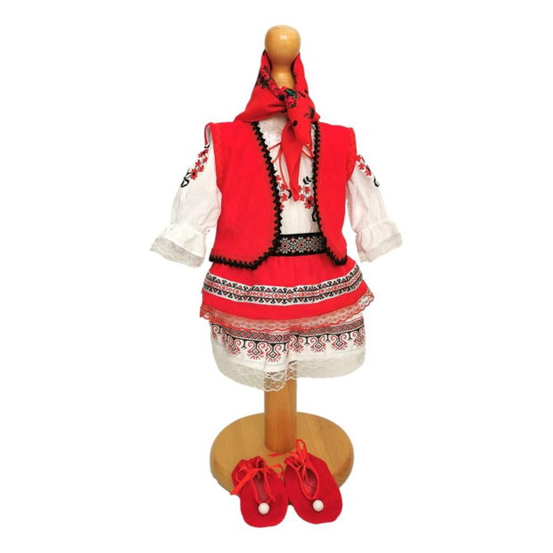 Set costum botez traditional fata, trusou si lumanare personalizata, decor traditional popular, set botez national, lumanare personalizata cu nume