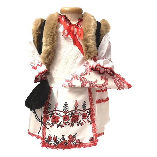 Set costum botez traditional fata, trusou si lumanare personalizata, decor traditional popular, set botez national, lumanare personalizata cu nume
