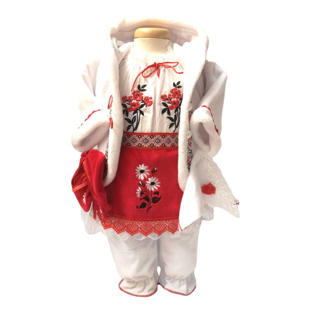 Set costum botez traditional fetita, trusou si lumanare personalizata, decor traditional popular, set botez national, lumanare personalizata cu nume