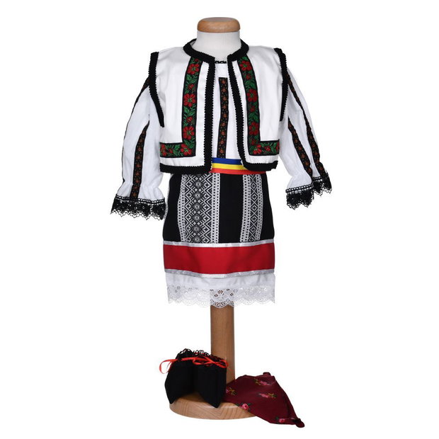 Set hainute botez traditional fetita, trusou si lumanare, decor traditional popular, set botez cu motive nationale, set botez national