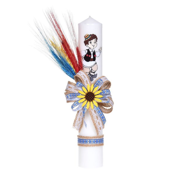 Set hainute botez traditional baiat, trusou si lumanare, decor traditional popular, set botez cu motive nationale, set botez national
