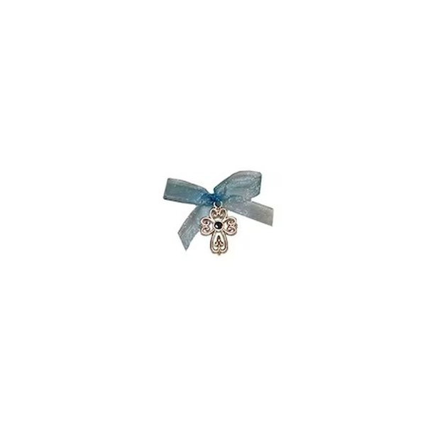 Cruciulite botez dantelate bleu si cutie cadou, set 50 cruciulite decorate