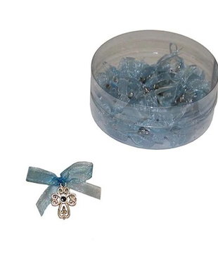 Cruciulite botez dantelate bleu si cutie cadou, set 30 cruciulite decorate