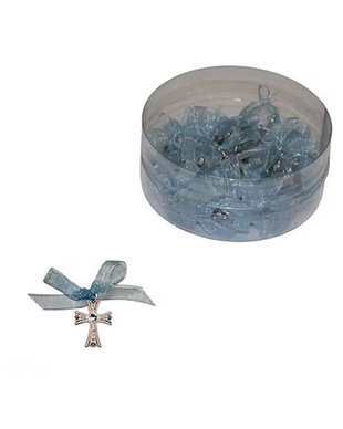 Cruciulite botez baiat dantelate bleu si cutie cadou, set 30 cruciulite decorate funda bleu