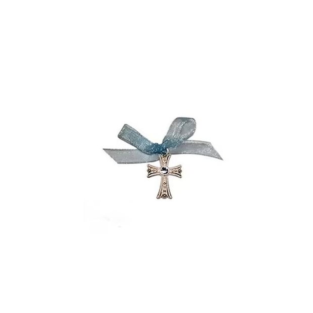 Cruciulite botez baiat dantelate bleu si cutie cadou, set 30 cruciulite decorate funda bleu