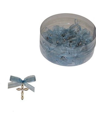 Cruciulite botez baiat funda bleu si cutie cadou, set 30 cruciulite decorate bleu