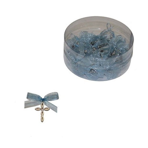 Cruciulite botez baiat funda bleu si cutie cadou, set 30 cruciulite decorate bleu