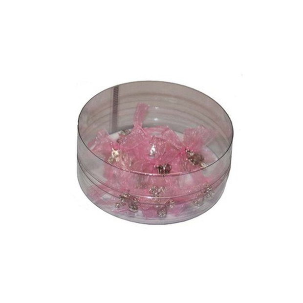 Cruciulite botez fata roz si cutie cadou, set 30 cruciulite decorate fundite roz