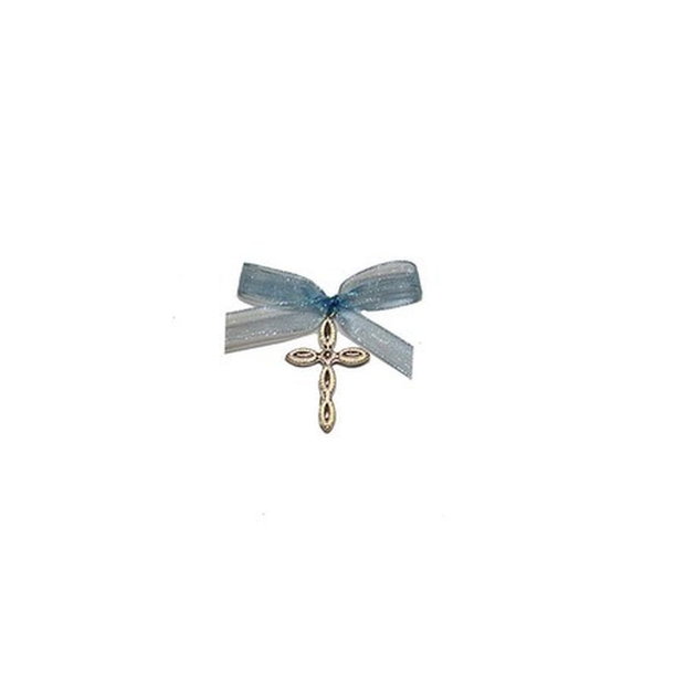 Cruciulite botez bleu pentru baiat si cutie cadou, set 50 cruciulite botez decorate