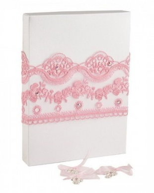 Cruciulite botez roz pentru fetita si cutie cadou, set 50 cruciulite botez decorate fundite roz