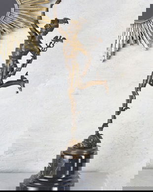 Hermes - statueta din bronz pe soclu din marmura