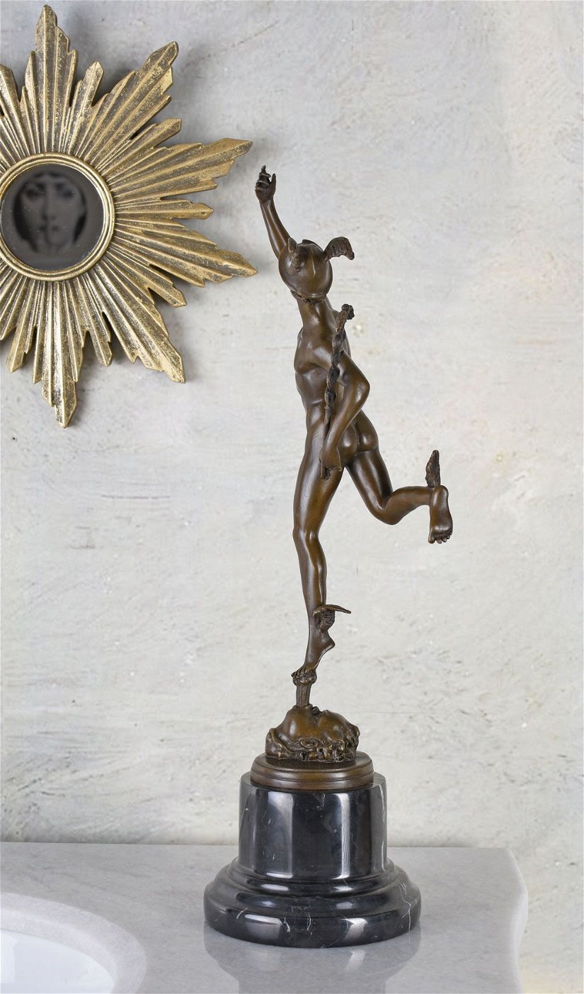 Hermes - statueta din bronz pe soclu din marmura