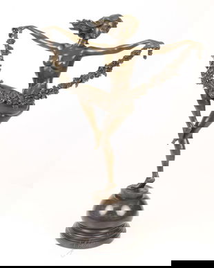 Dansatoare cu flori-statueta Art Deco din bronz