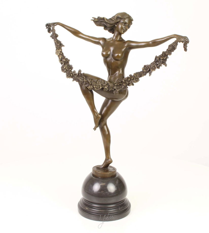 Dansatoare cu flori-statueta Art Deco din bronz