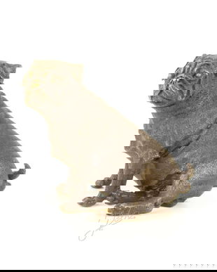 Caine boxer sezand-statueta din bronz