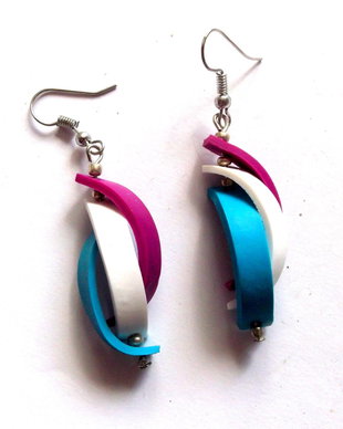 cercei fimo alb , turcoaz si mov 43890