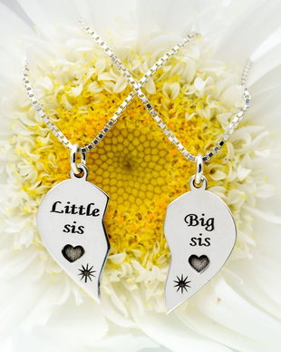 Set  Lantisoare/ Jumatati de inimioara / Little sis & Big sis / Argint 925