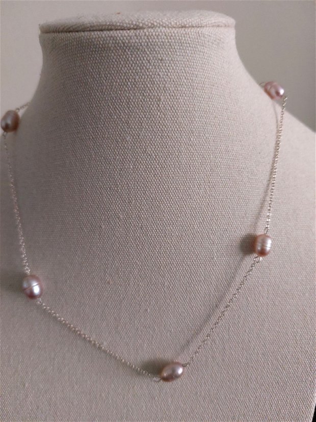 colier si cercei argint 925 cu perle roz, cutiuță bijuteii cadou