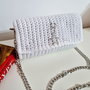 Geanta Crosetata Alba, cu accesoriu Stea, interior satin Rosu