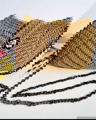 Geanta Crosetata Bej-Auriu, cu inchidere Floare